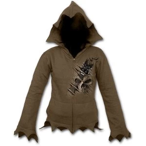 Image of Night Riffs Womens Medium Zig Zag Hem Full Zip Hoodie - Chocolate Brown