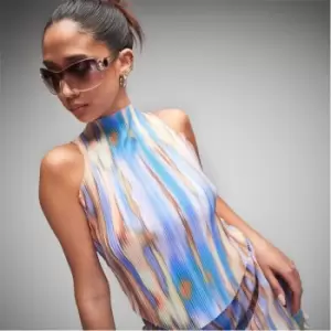 Image of Missguided Co Ord Printed Plisse Racer Neck Crop Top - Multi