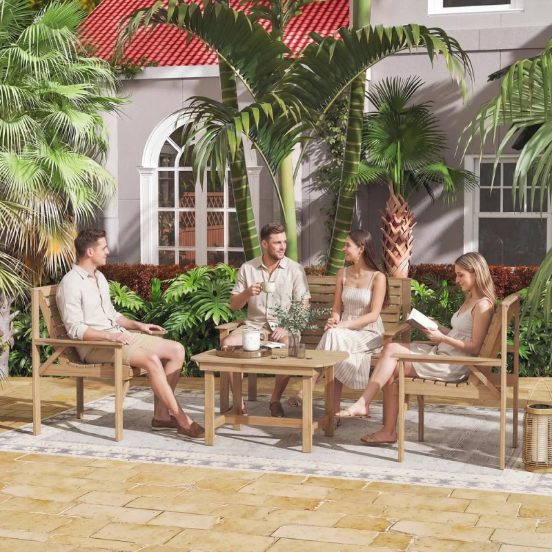 Image of OUTSUNNY 4 Seater Garden Furniture Sofa Set with Curved Seat in Natural Natural Unisex