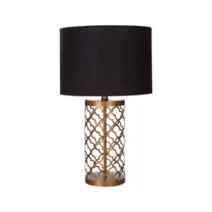 Image of Cut-out Copper Lattice with Black Shade Table Lamp