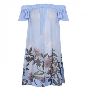 Image of Ted Baker Ted Floral Bardot Dress Womens - LT-Blue