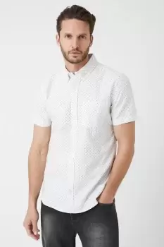 Image of White Ditsy Print Oxford Shirt