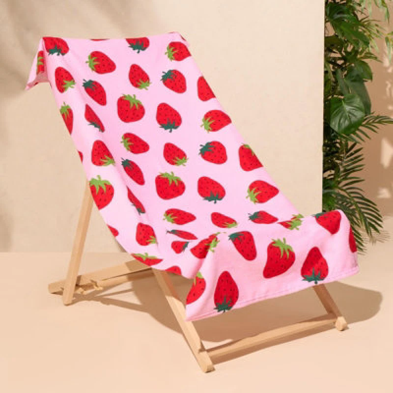 Image of OHS OHS Strawberry Towel Bath Quick Dry Summer Travel Microfibre Absorbent in Pink Size: Bath Towel Pink Bath Towel Unisex 5027434181155