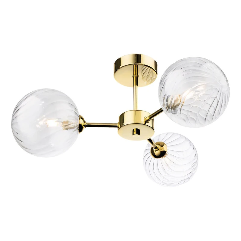 Image of Firstlight Garrick 3-Light Semi-Flush Ceiling Light Clear in Brass
