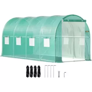 Image of Walk-in Tunnel Greenhouse, 15 x 7 x 7ft Portable Plant Hot House w/ Galvanized Steel Hoops, 1 Top Beam, 2 Diagonal Poles, 2 Zippered Doors & 8