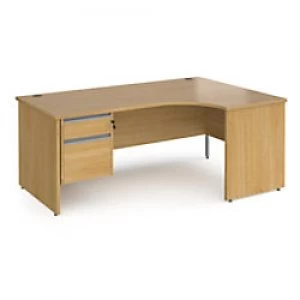 Image of Dams International Right Hand Ergonomic Desk with 2 Lockable Drawers Pedestal and Oak Coloured MFC Top with Silver Panel Ends and Silver Frame Corner