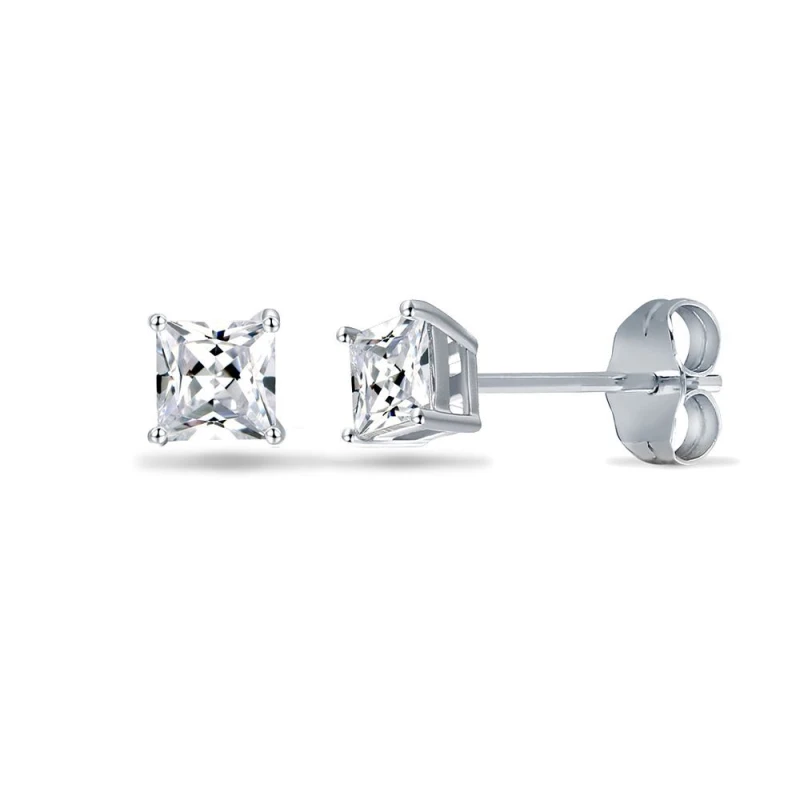 Image of Jewelco London Rhodium Silver Princess CZ Solitaire Stud Earrings 3mm - AES055 Silver female