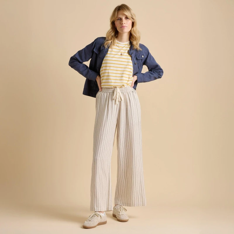 Image of Brakeburn Womens Stripe Wide Leg Trouser in Cream Size: 20 Cream Female 20
