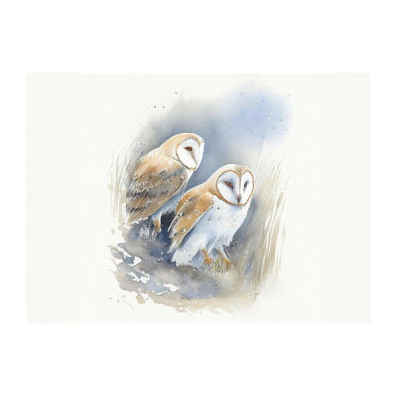Image of Warren Reed Designer Barn Ano Owls Watercolour Glass Chopping Board
