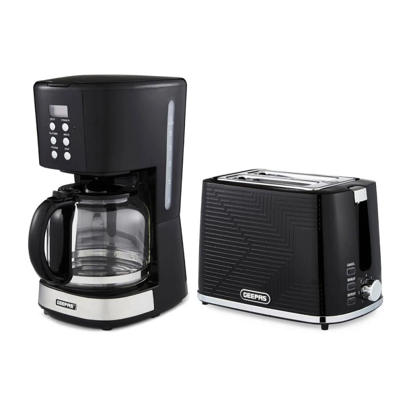 Image of Geepas 1.5L Filter Coffee Machine & 2 Slice Toaster Set in Black Unisex