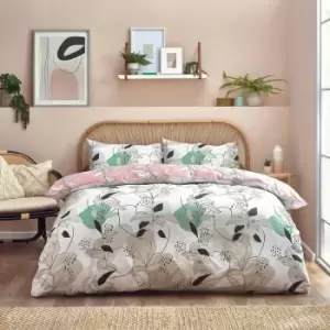 Image of Furn Caliko Vine Leaf Print Reversible Duvet Cover Set, Blush, Double