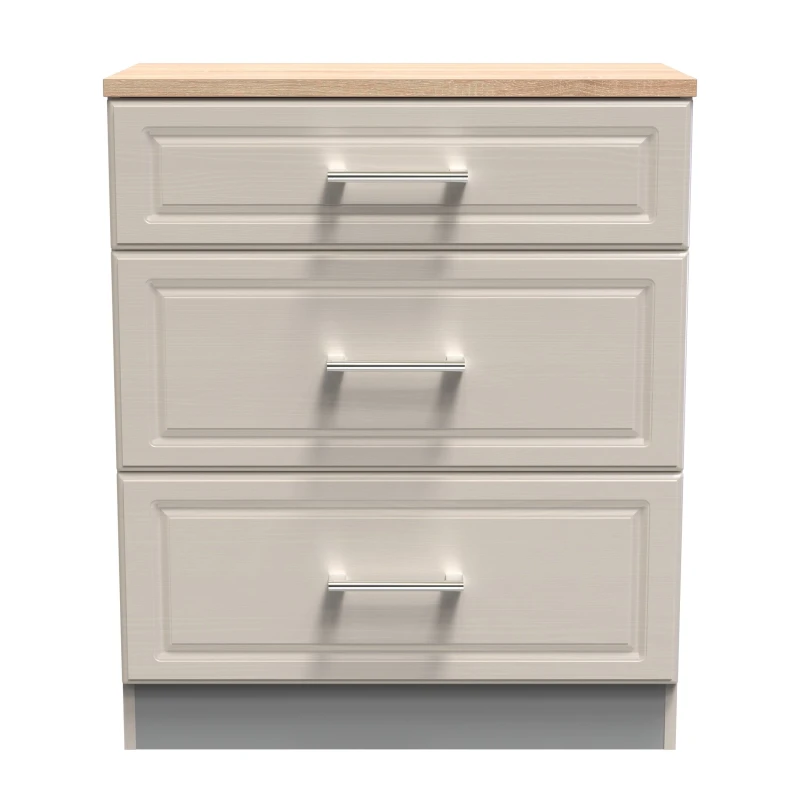 Image of Sevilla Ready Assembled Matt Beige Light Oak Effect 3 Drawer Deep Chest (H)885mm (W)765mm (D)415mm