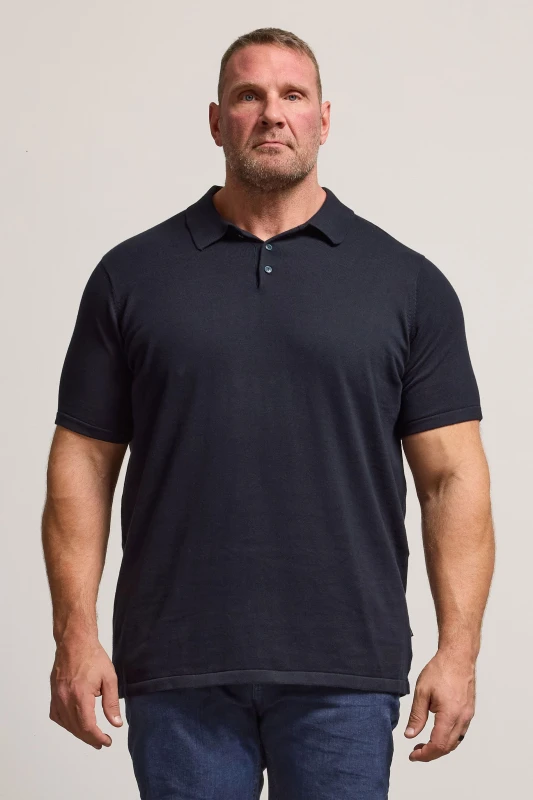 Image of BadRhino BadRhino Men Knitted Short Sleeve Polo Shirt in Dark Navy Size: X-Large Dark Navy XL Male 5063111863006