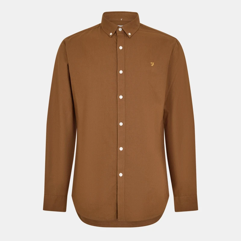 Image of Farah Oxford Long Sleeve Shirt Mid Brown male Small