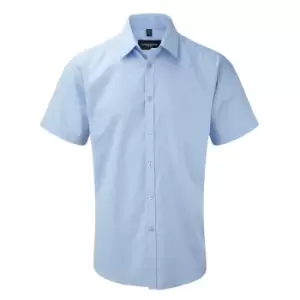 Image of Russell Mens Short Sleeve Herringbone Work Shirt (15.5) (Light Blue)