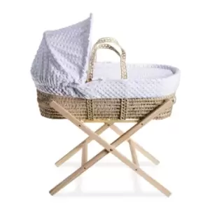 Image of Clair de Lune Dimple Palm Moses Basket in White & Natural Folding Stand - White