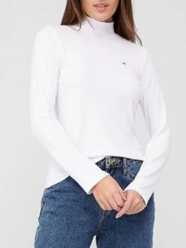 Image of Tommy Jeans Rib Mock Neck Long Sleeve Tee - White