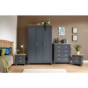 Image of Lancaster Blue 4 Piece Bedroom Set - 3 Door Wardrobe, Drawers & 2x Bedside