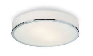 Image of 2 Light Round Flush Bathroom Ceiling Light Chrome, Opal Glass IP44, E14