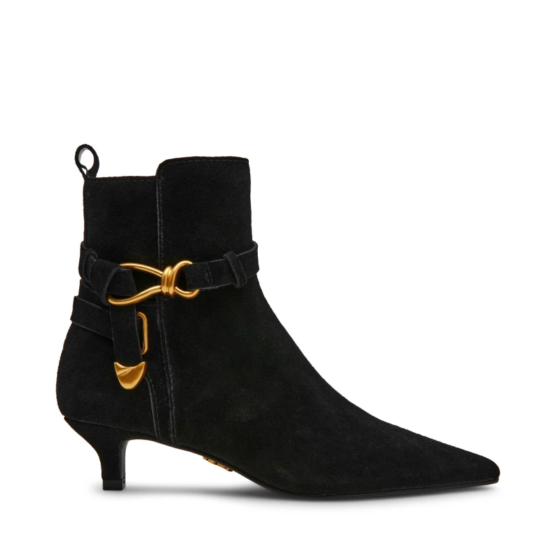 Image of Steve Madden Womens Roller Ankle Heeled Boots Black Suede female 4 (37)