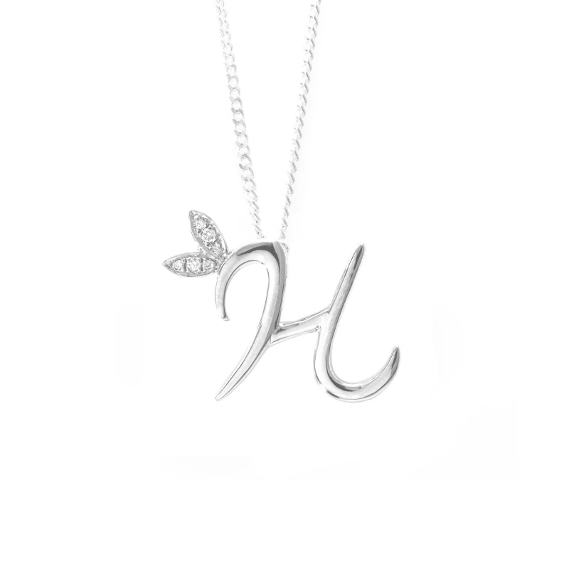 Image of Say It With Winged Diamond Initial Necklace - Sterling Silver - H/18" Size: 18" Silver Unisex 18"