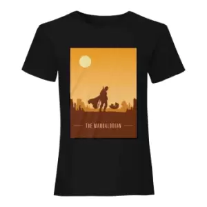 Image of Star Wars: The Mandalorian Womens/Ladies Retro Style Poster Boyfriend T-Shirt (M) (Black)