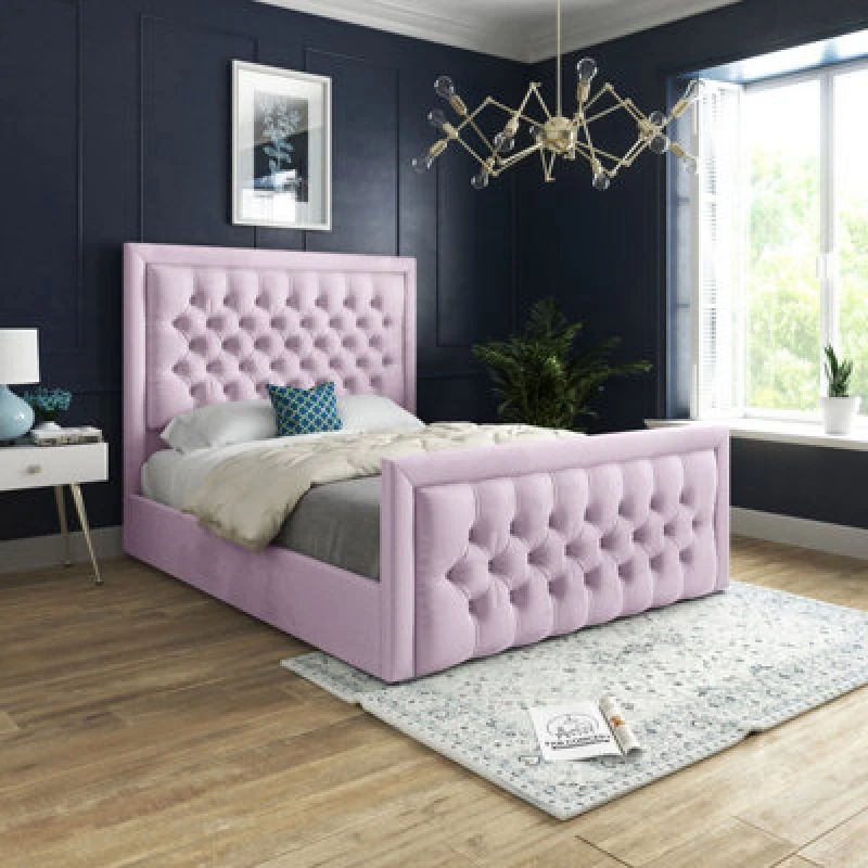 Image of Ds Living Kingston Upholstered Soft Pink Plush Velvet Small Double Bed Frame 4ft