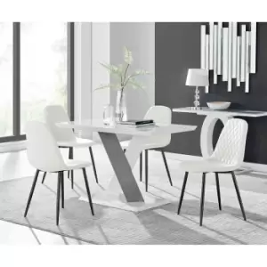 Image of Furniture Box Monza 4 White/Grey Dining Table and 4 White Corona Black Leg Chairs