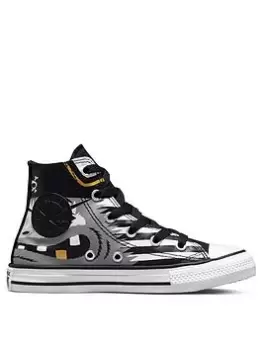 Image of Converse Chuck Taylor All Star Hi Childrens Boys Pirate Print Trainers -White/Black/Gold, White/Black/Gold, Size 13