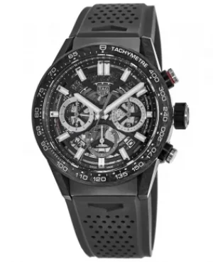 Image of Tag Heuer Carrera Calibre Heuer 02 Automatic Skeleton Chronograph Carbon Fiber Rubber Strap Mens Watch CBG2016.FT6143 CBG2016.FT6143