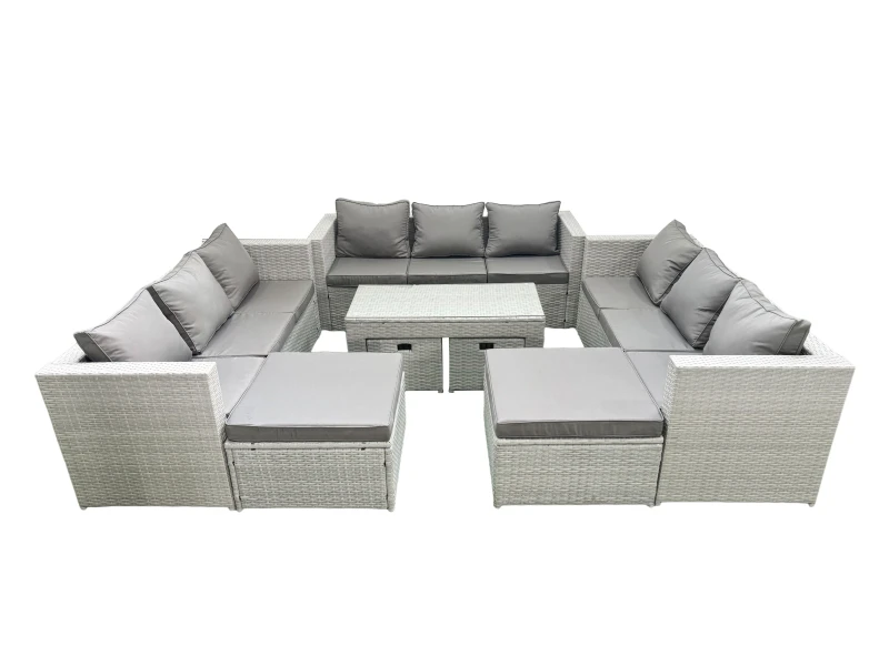 Image of Fimous Outdoor Rattan Garden Furniture Set with Grey Cushions Luxury 10 Seater with Coffee Table For Conservatory,Patio Light Grey