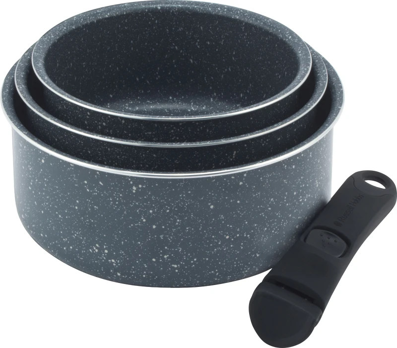 Image of Russell Hobbs Smart Clip Nightfall Stone 3 Piece Induction Pan Set with Detachable Handles - Blue