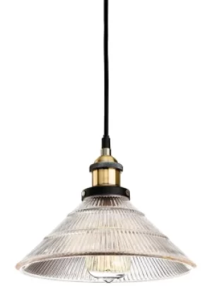Image of Empire 1 Light Dome Ceiling Pendant Antique Brass, Clear Fluted Glass, E27