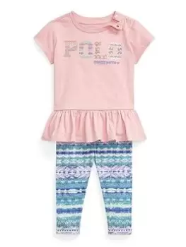 Image of Ralph Lauren Baby Girl Short Sleeve T Shirt And Legging Set - Rose Pink, Rose Pink, Size 6 Months