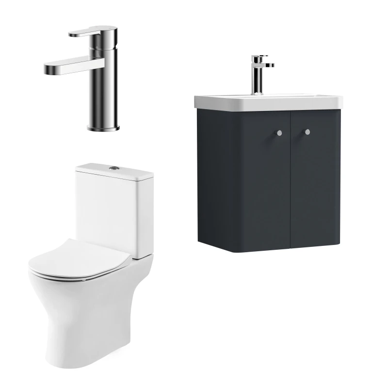 Image of Balterley Cloakroom Wall Hung Vanity Toilet and Tap Set Soft Black 500mm Black