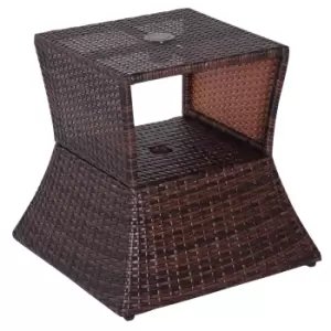 Image of Outsunny Outdoor Patio Rattan Wicker Coffee Table Bistro Side Table w/ Umbrella Hole and Storage Space, Brown