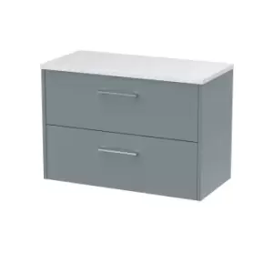 Image of Hudson Reed Juno 800mm Wall Hung 2 Drawer Vanity & Sparkling White Laminate Top - Coastal Grey