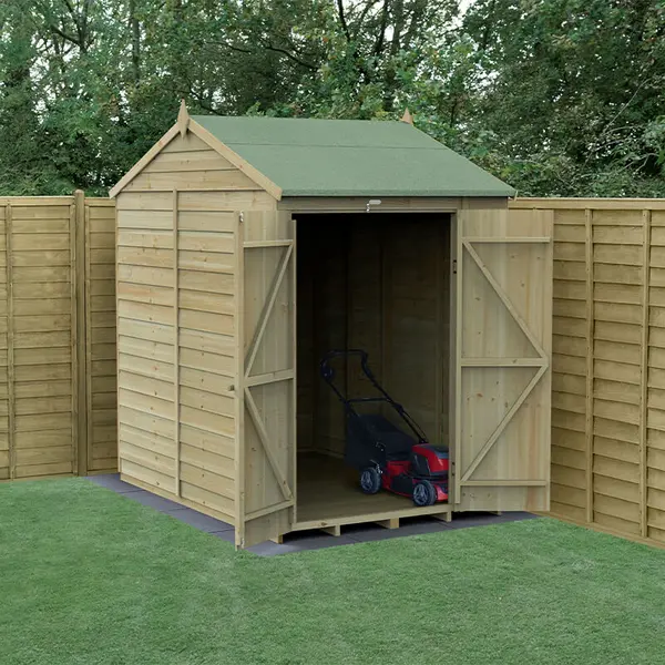 Image of 7' x 5' Forest 4Life 25yr Guarantee Overlap Pressure Treated Windowless Double Door Reverse Apex Wooden Shed (2.28m x 1.53m)