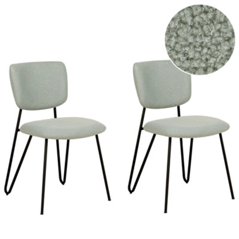 Image of Beliani Set Of 2 Dining Chairs Nelko Boucle Light Green