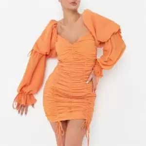 Image of Missguided Chiffon Puff Sleeve Ruched Mini Dress - Orange
