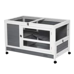 Image of PawHut Wooden Rabbit Hutch Elevated Pet Bunny House Rabbit Cage with Slide-Out Tray Indoor Grey