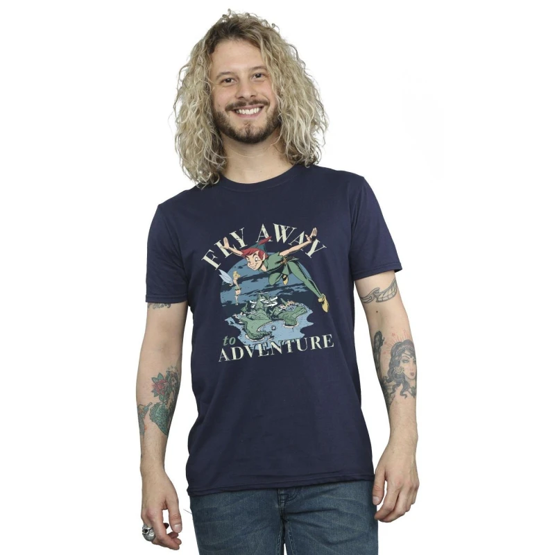 Image of Disney Men Peter Pan Fly Away To Adventure T-Shirt in Navy Size: Small Navy S Male 5063283214781