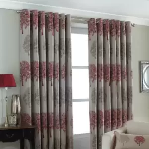 Image of Oakdale Tree Motif Eyelet Curtains Red