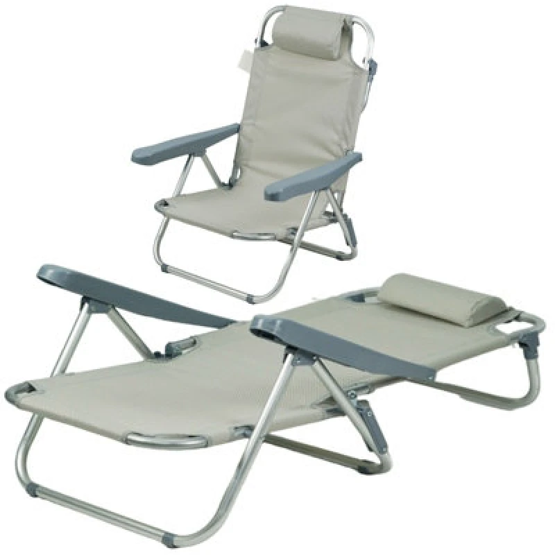Image of Gr8 Garden Grey Folding Beach Deck Chair Portable Sun Bed Lounger 4 Adjustable Position
