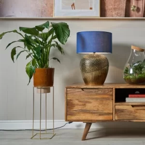 Image of Akot Brass Table Lamp with Large Navy Blue Reni Shade