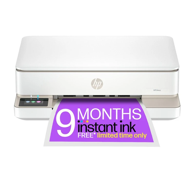 Image of HP Envy 6132e All-in-One Inkjet Wireless Printer with Fax & 6 Months Instant Ink with HP, Silver/Grey 197498438955