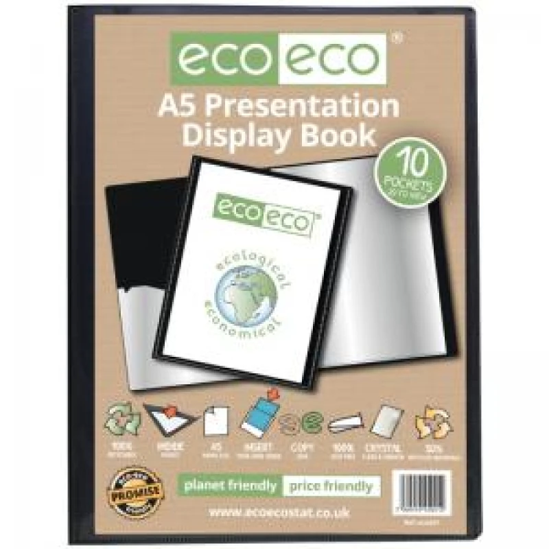 Image of Eco Eco 50% Recycled Presentation Display Book 10 Pockets A5 Black eco041-S