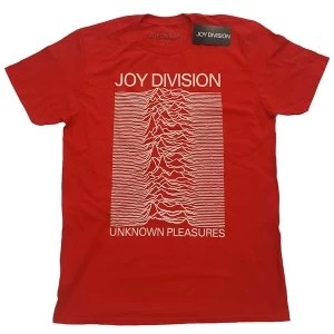 Image of Joy Division - Unknown Pleasures White On Red Unisex Medium T-Shirt - Red