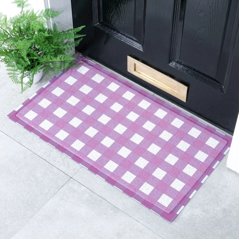 Image of Native Natural Lilac Gingham Doormat (70 X 40Cm)