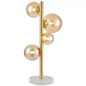 Image of Luminosa Segal Table Lamp, 4 Light G9, Satin Gold, Amber Plated Glass